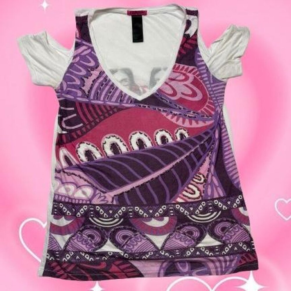 Custo Barcelona y2k purple and pink beaded top